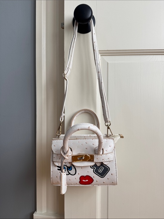 Handbags - White Mini Crossbody Bag with Graphic Accents